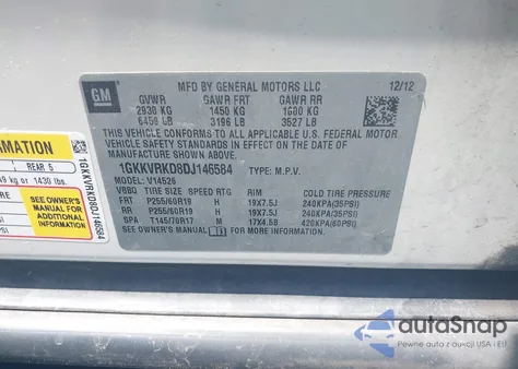 2013 GMC Acadia Slt-1 из США, поврежденный, VIN 1GKKVRKD8DJ146584